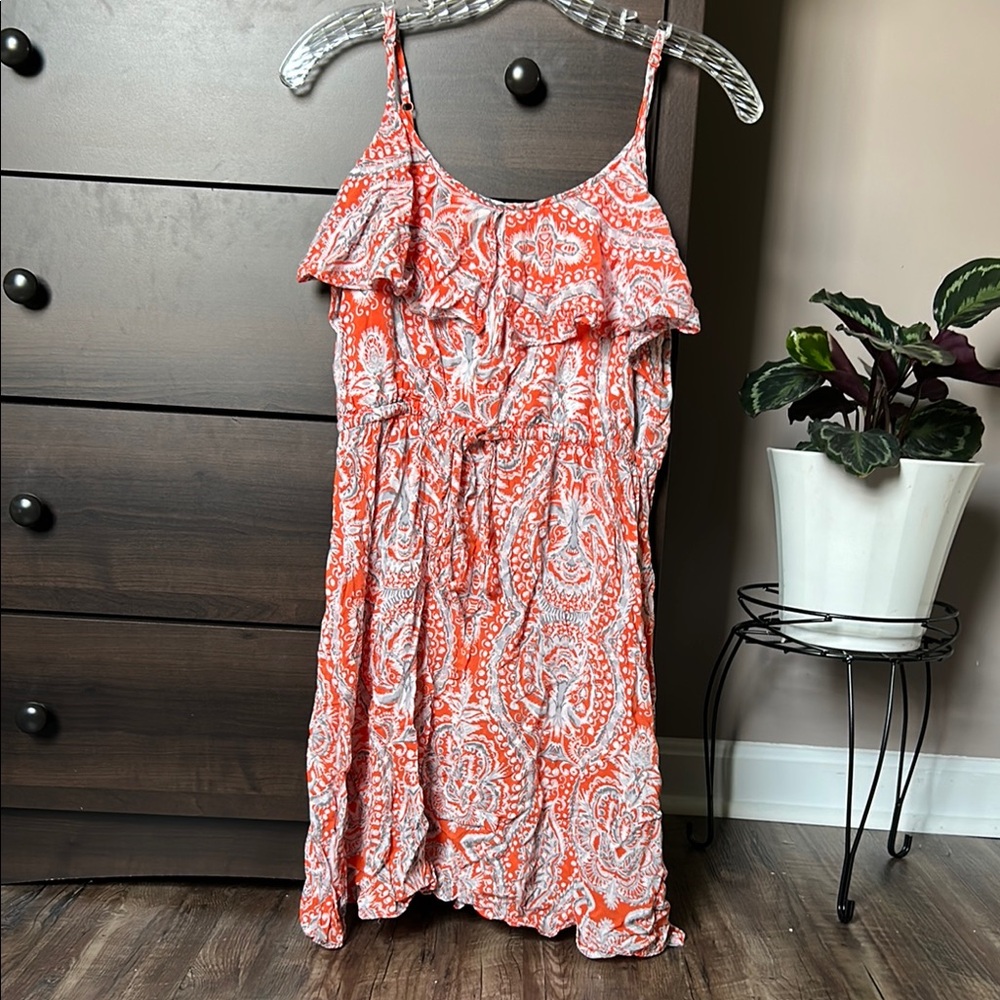 Banana Republic Orange and White Ruffled Mini Sundress
